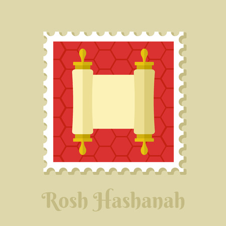 Torah scroll. Rosh Hashanah stamp. Shana tova. Happy and sweet new year in Hebrewのイラスト素材