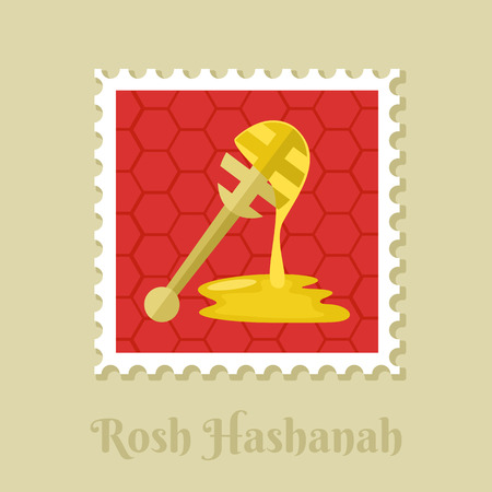 Honey dipper. Rosh Hashanah stamp. Shana tova. Happy and sweet new year in Hebrewのイラスト素材