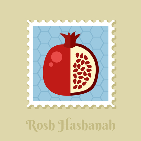 Garnet. Rosh Hashanah stamp. Shana tova. Happy and sweet new year in Hebrewのイラスト素材