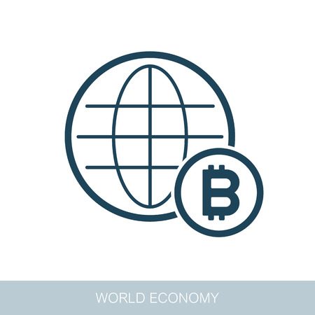Global economy icon, financial and money concept. Vector design of blockchain technology, bitcoin, altcoins, cryptocurrency mining, finance, digital money marketのイラスト素材