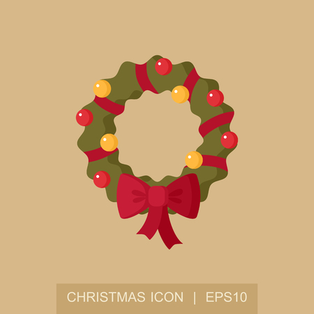 Christmas wreath icon. Merry Christmas and Happy New Year. Christmas card template. Isolated vector illustrationのイラスト素材