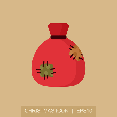 Christmas Santa bag with full of gift boxes and present icon. Merry Christmas and Happy New Year. Christmas card template. Isolated vector illustrationのイラスト素材
