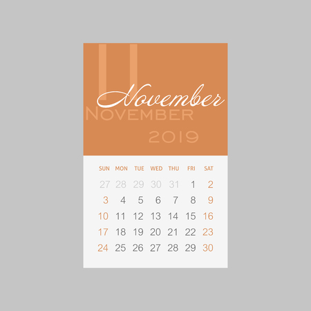 Calendar 2019 months November. Week starts from Sunday, eps 10のイラスト素材