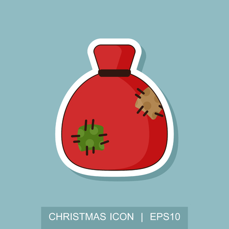 Christmas Santa bag with full of gift boxes and present icon. Merry Christmas and Happy New Year. Christmas card template. Isolated vector illustrationのイラスト素材