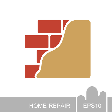 Brick wall with plaster or plastering icon. Construction, repair and finishing works, vector design and illustrationのイラスト素材