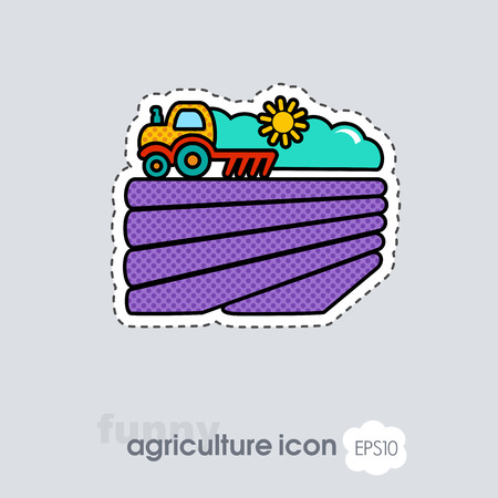 The tractor plows the field before sowing icon. Spring or autumn field work. Agriculture sign. Graph symbol for your web site design, logo, app, UI. Vector illustration, EPS10.のイラスト素材