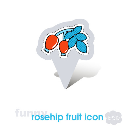 Rosehip branch with red berries pin map icon. Berry fruit sign. Map pointer. Map markers. Vector illustration for food apps and websitesのイラスト素材
