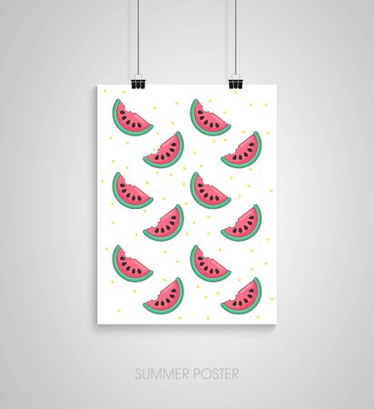 Summer flyer card with slice watermelon. I love summer. Journal cards. Vector illustrations for t-shirt, poster prints. Holiday, travel, vacation themeのイラスト素材