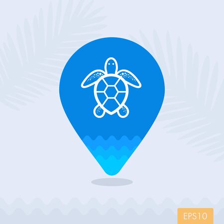 Sea turtle vector pin map icon. Beach Map pointer. Summer Map markers. Summertime.のイラスト素材