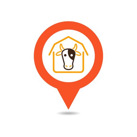 Cowshed pin map icon. Farm animal Map pointer. Map marker. Graph symbol for your web site design,app, UI. Vector illustrationのイラスト素材
