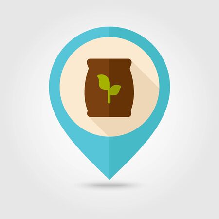 Fertilizer flat pin map icon. Map pointer. Map markers. Farm. Garden. Vector illustration. Present By Green Nitrogen, Potassium, Phosphorus and Leaf Sackのイラスト素材