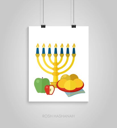 Poster for Jewish new year holiday. Rosh Hashanah. Template for postcard or invitation card. Happy Jewish New Yearのイラスト素材