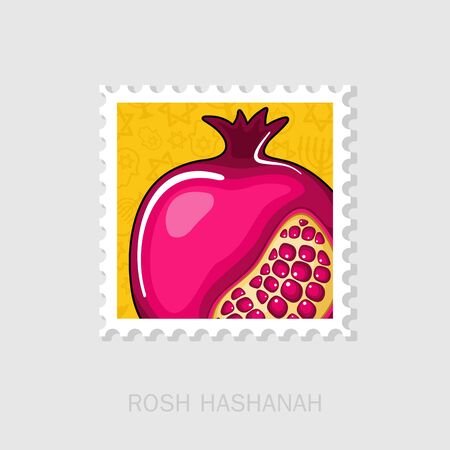 Garnet. Rosh Hashanah stamp. Shana tova. Happy and sweet new year in Hebrewのイラスト素材