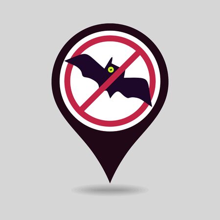 No, Ban or Stop signs. Halloween Bat pin map icon. Map pointer. Map markers. Prohibition forbidden red symbols, vector illustration eps 10のイラスト素材