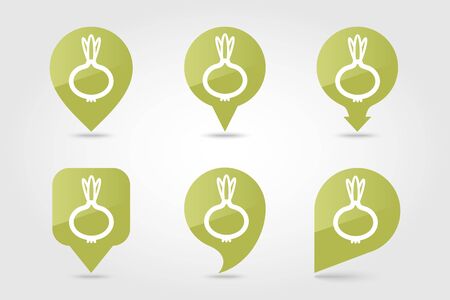 Onion flat vector pin map icon. Map pointer. Map markers. Vegetable vector illustrationのイラスト素材
