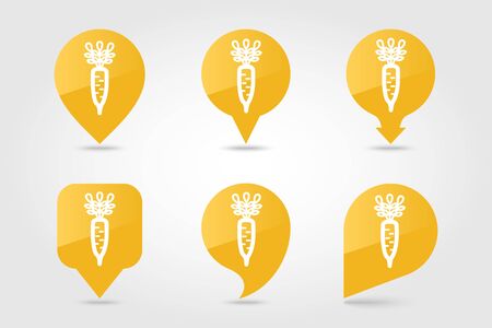 Daikon flat vector pin map icon. Map pointer. Map markers. Vegetable root vector illustrationのイラスト素材