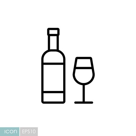 Wine bottle and glasses vector icon. Barbecue and bbq grill sign. Graph symbol for cooking web site and apps designのイラスト素材