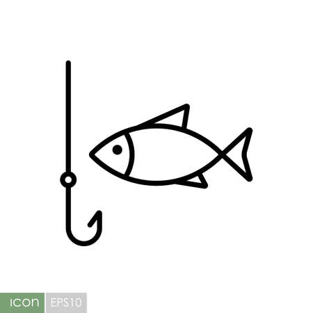 Fishing hook with fish vector icon. Camping and Hiking sign. Graph symbol for travel and tourism web site and apps design, logo, app, UIのイラスト素材