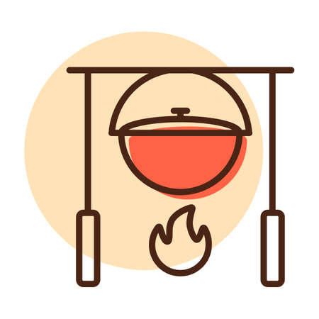 Camping pot over a bonfire vector icon. Hiking sign. Graph symbol for travel and tourism web site and apps design, logo, app, UIのイラスト素材