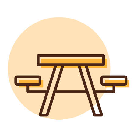 Camping table wooden park bench vector icon. Graph symbol for travel and tourism web site and apps design, logo, app, UIのイラスト素材