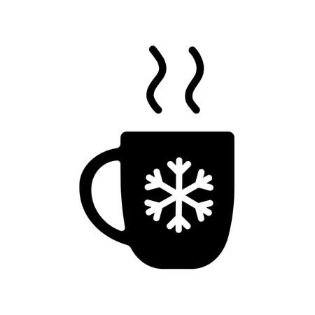 Christmas hot coffee in cup vector glyph icon. Winter sign. Graph symbol for travel and tourism web site and apps design, logo, app, UIのイラスト素材