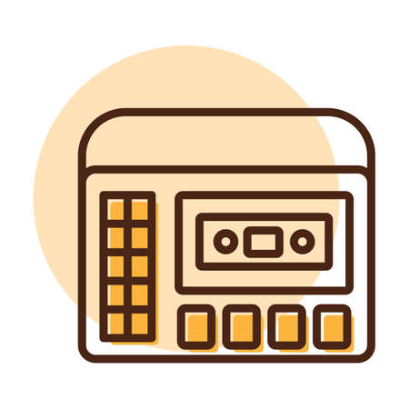 Cassettophone 70s music. Retro cassette recorder player vector icon. Graph symbol for music and sound web site and apps design, logo, app, UIのイラスト素材