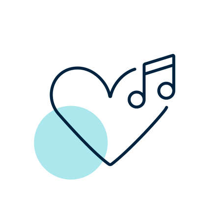 Like music icon. Musical note icon, music icon with heart sign. Musical note icon and favorite, like, love, care symbolのイラスト素材