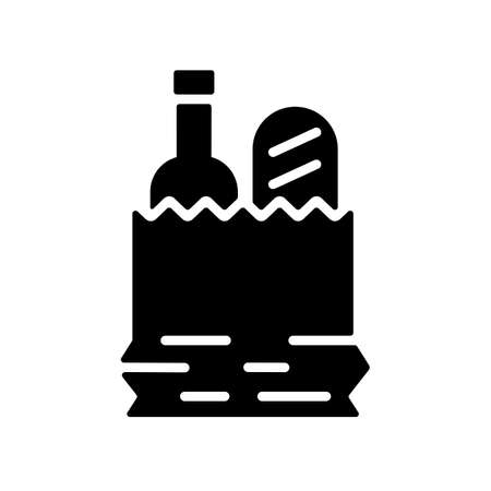 Paper bag with food vector glyph icon. Delivery sign. Graph symbol for cooking web site and apps design, logo, app, UIのイラスト素材