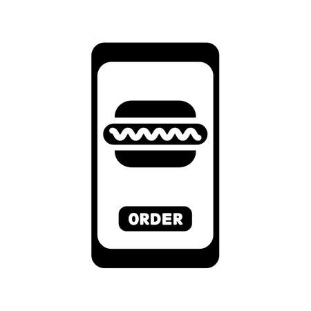 Fast food delivery service vector glyph icon. Hot dog symbol. Mobile app order food online website.のイラスト素材
