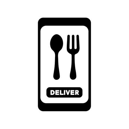 Fast food delivery service vector glyph icon. Fork and spoon sign. Mobile app order food online website.のイラスト素材