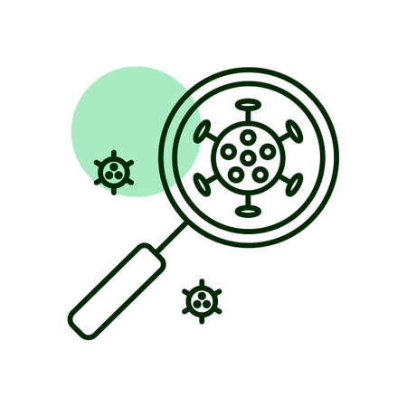 Coronavirus under magnifying glass vector icon. Novel coronavirus. Graph symbol for medical web site and apps design, logo, app, UIのイラスト素材