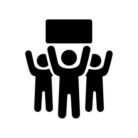 Crowd of people standing and holding in raised hands sign, banner, card vector glyph icon. Demonstration, protest, strike, revolutionのイラスト素材