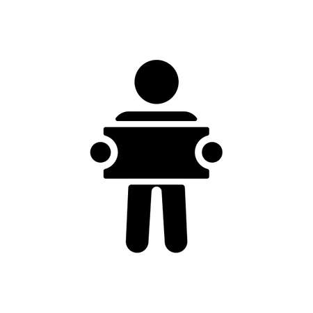 Man standing and holding in hands big sign, banner, card vector glyph icon. Demonstration, manifestation, protest, strike, revolutionのイラスト素材