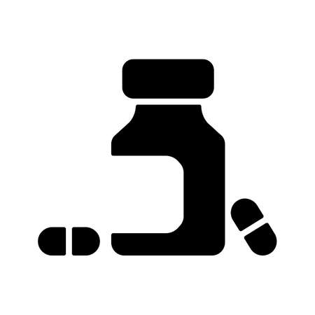Medicine bottle and pills vector glyph icon. Medicament. Medicine and medical support sign. Graph symbol for medical web site and apps logo, app, UIのイラスト素材