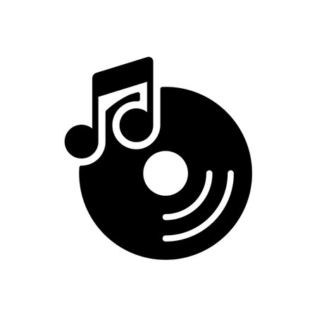 Disc and music note vector glyph icon. Music sign. Graph symbol for music and sound web site and apps design, logo, app, UIのイラスト素材