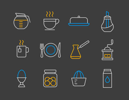 Breakfast and kitchen vector icon set. Graph symbol for cooking web site and apps design, logo, app, UIのイラスト素材