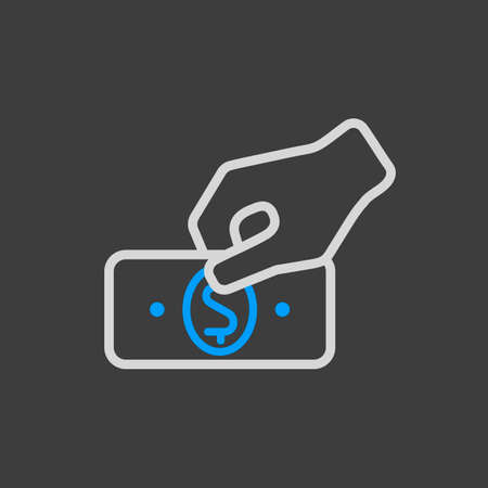 Hand holding money or money in hand outline icon. Hand with money or hand giving money flat style. Graph symbol for your web site design, app, UIのイラスト素材