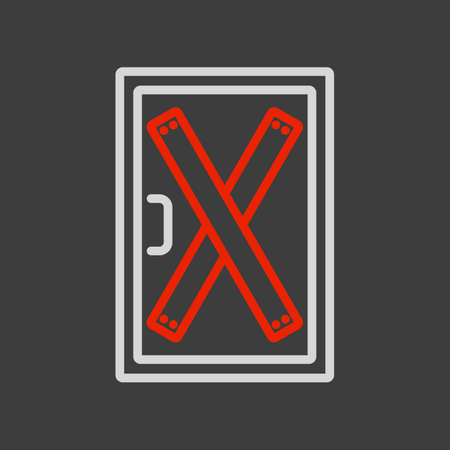 Boarded up door vector icon, installing boards on the door to prevent unauthorized access, or abandoned. Demonstration, protest, strike, revolutionのイラスト素材