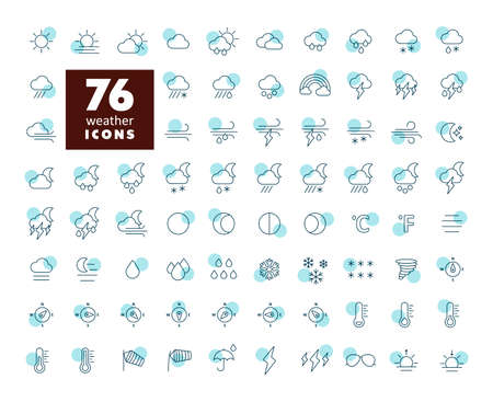 Vector weather forecast icon set. Meteorology sign. Graph symbol for travel, tourism and weather web site and apps design, logo, app, UIのイラスト素材