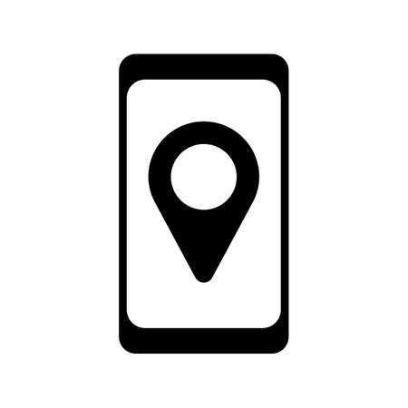 Smartphone with pin location style glyph icon vector. Navigation sign. Graph symbol for travel and tourism web site and apps design, logo, app, UIのイラスト素材
