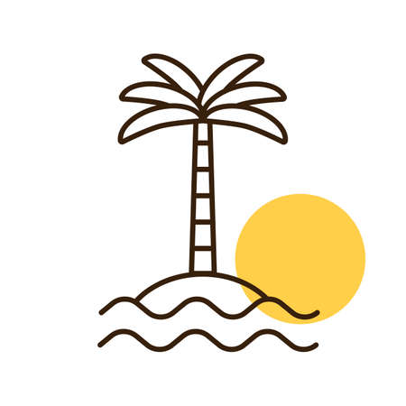 Tropical palm on island with sea waves vector icon. Summer sign. Graph symbol for travel and tourism web site and apps design, logo, app, UIのイラスト素材