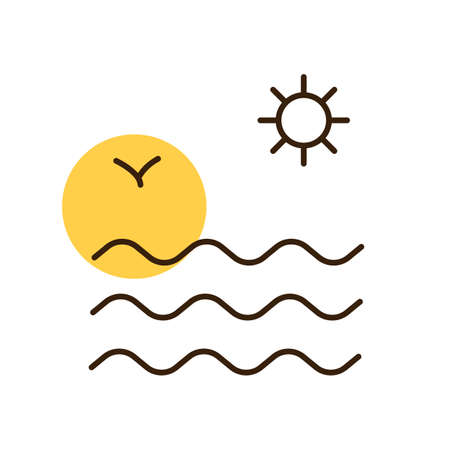 Sea waves and sun flat vector icon. Summer sign. Graph symbol for travel and tourism web site and apps design, logo, app, UIのイラスト素材