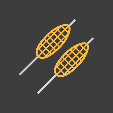 Corn skewer vector icon on dark background. Barbecue and bbq grill sign. Graph symbol for cooking web site and apps design, logo, app, UIのイラスト素材