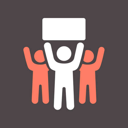 Crowd of people standing and holding in raised hands sign, banner, card vector glyph icon. Demonstration, protest, strike, revolutionのイラスト素材