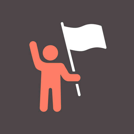 Man standing and holding in hands flag, banner vector glyph icon. Demonstration, protest, strike, revolution. Graph symbol for web site design, app, UIのイラスト素材