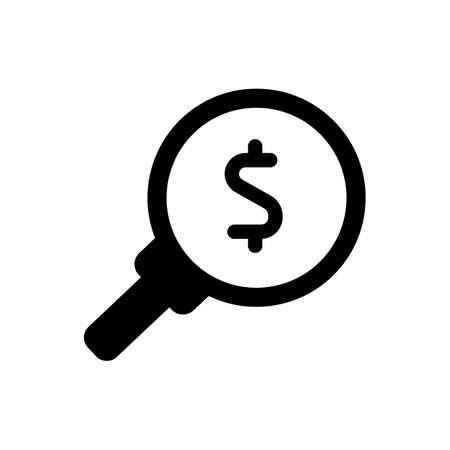 Looking for money. Dollar symbol under a magnifying glass glyph icon vector. Finances sign. Graph symbol for your web site design, logo, app, UIのイラスト素材