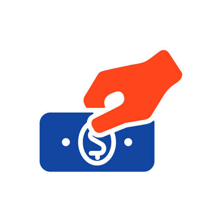 Hand holding money or money in hand outline glyph icon. Hand with money or hand giving money flat style. Graph symbol for your web site design, app, UIのイラスト素材