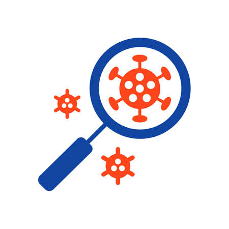 Coronavirus under magnifying glass vector glyph icon. Novel coronavirus. Graph symbol for medical web site and apps design, logo, app, UIのイラスト素材