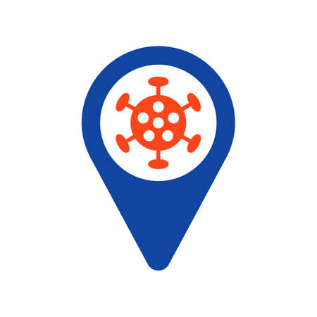 Map pointer, pin map and corona virus vector glyph icon. Medical sign. Coronavirus. Graph symbol for medical web site and apps design, logo, app, UIのイラスト素材