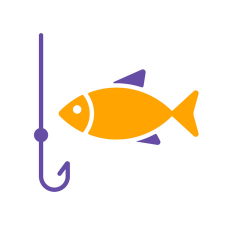 Fishing hook with fish vector glyph icon. Camping and Hiking sign. Graph symbol for travel and...